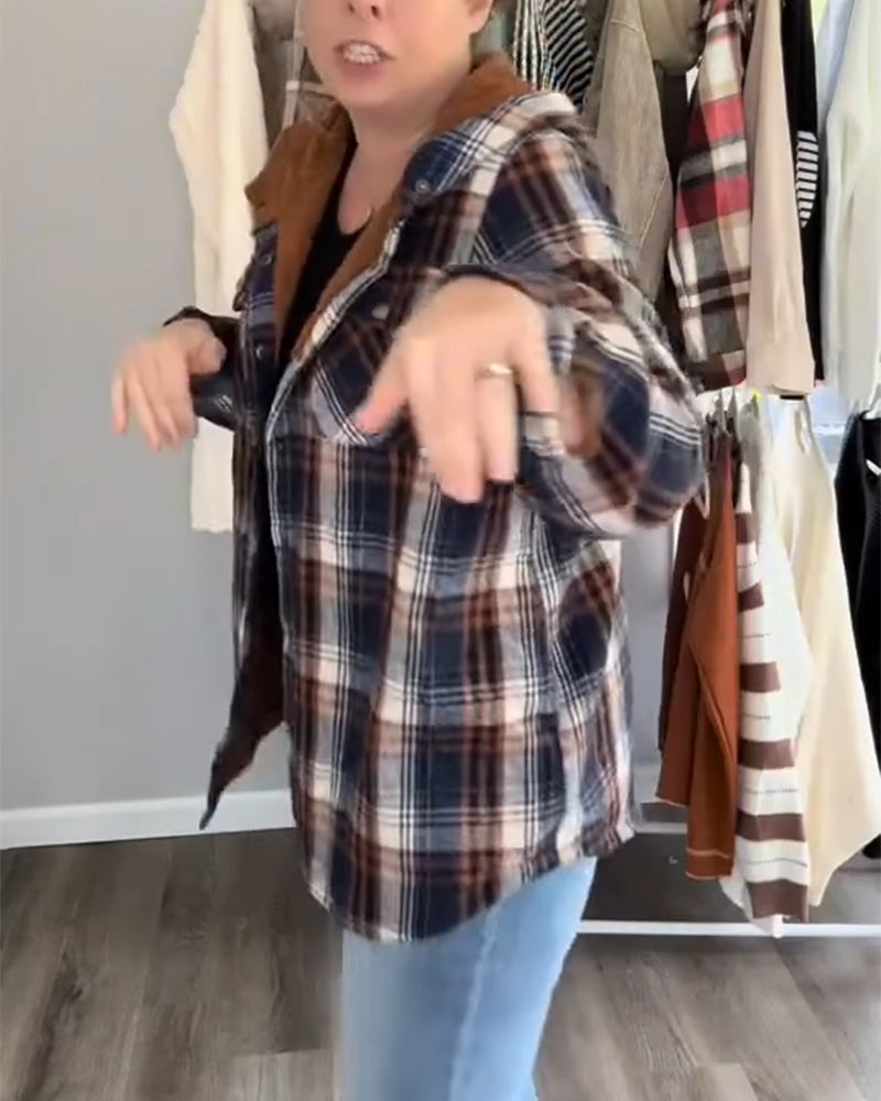 Manteau En Laine À Capuche À Carreaux