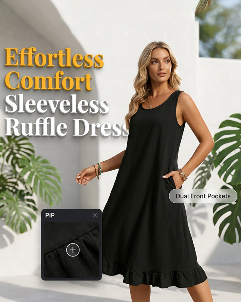 Robe Sans Manches Unie Volant