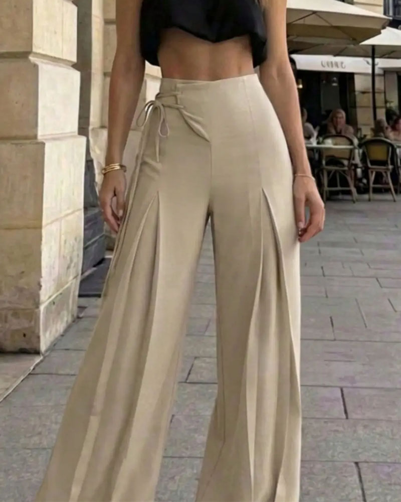 Pantalon Couleur Unie Long À Lacets