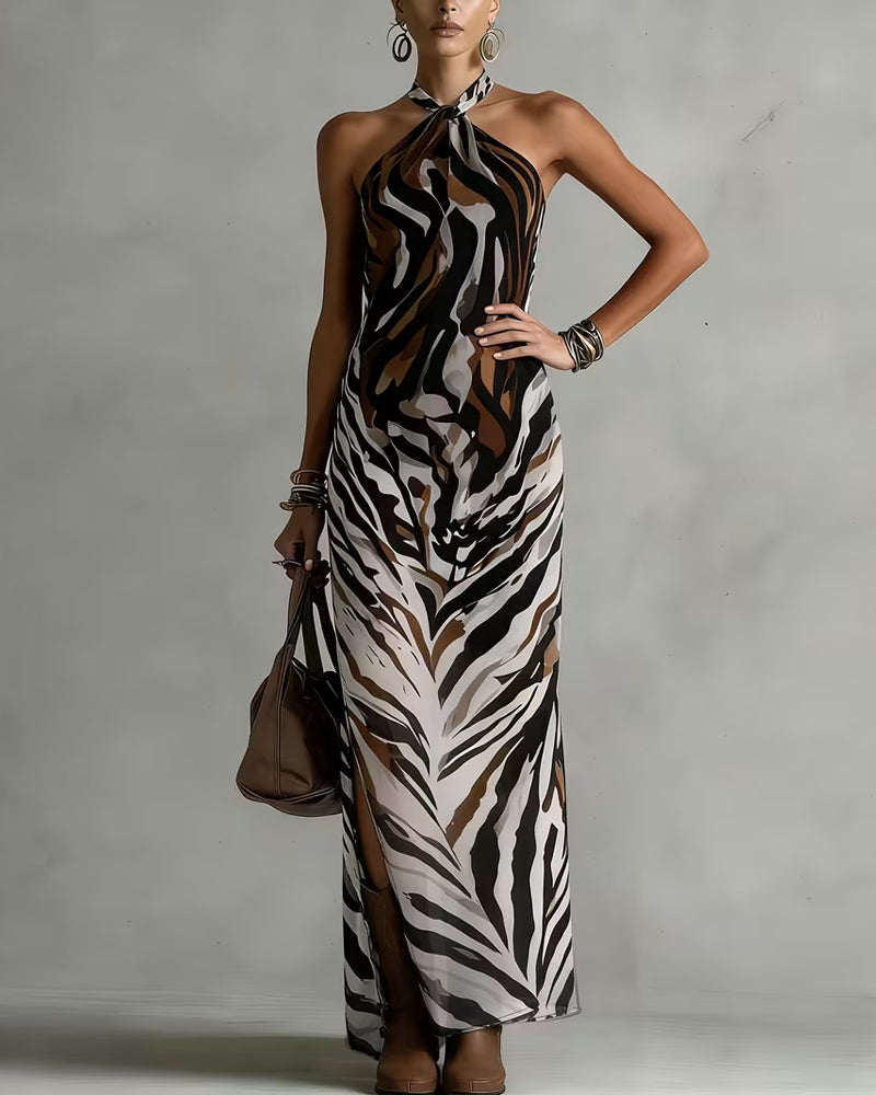 Robes Zèbre Halter Fente Longue