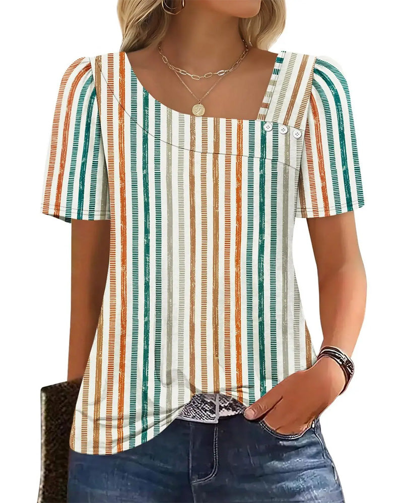 Blouse Rayé Col Carré Asymétrique