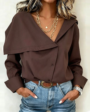 Blouse V Profond Asymétrique Bouton Revers