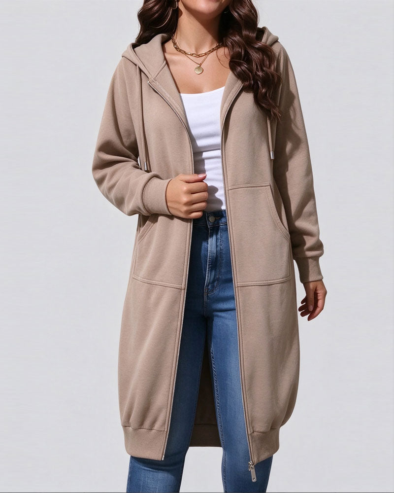 Manteau Long Capuche Fermeture Éclair Sweatshirt