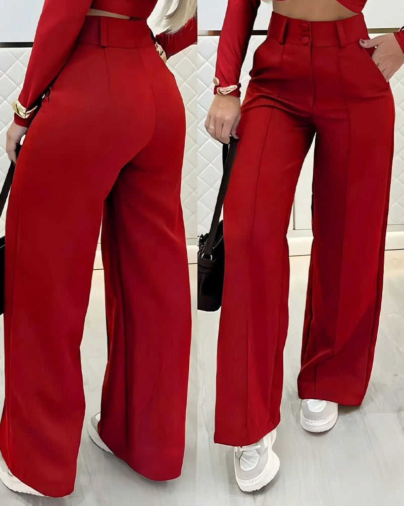 Pantalon Décontracté Taille Haute Long