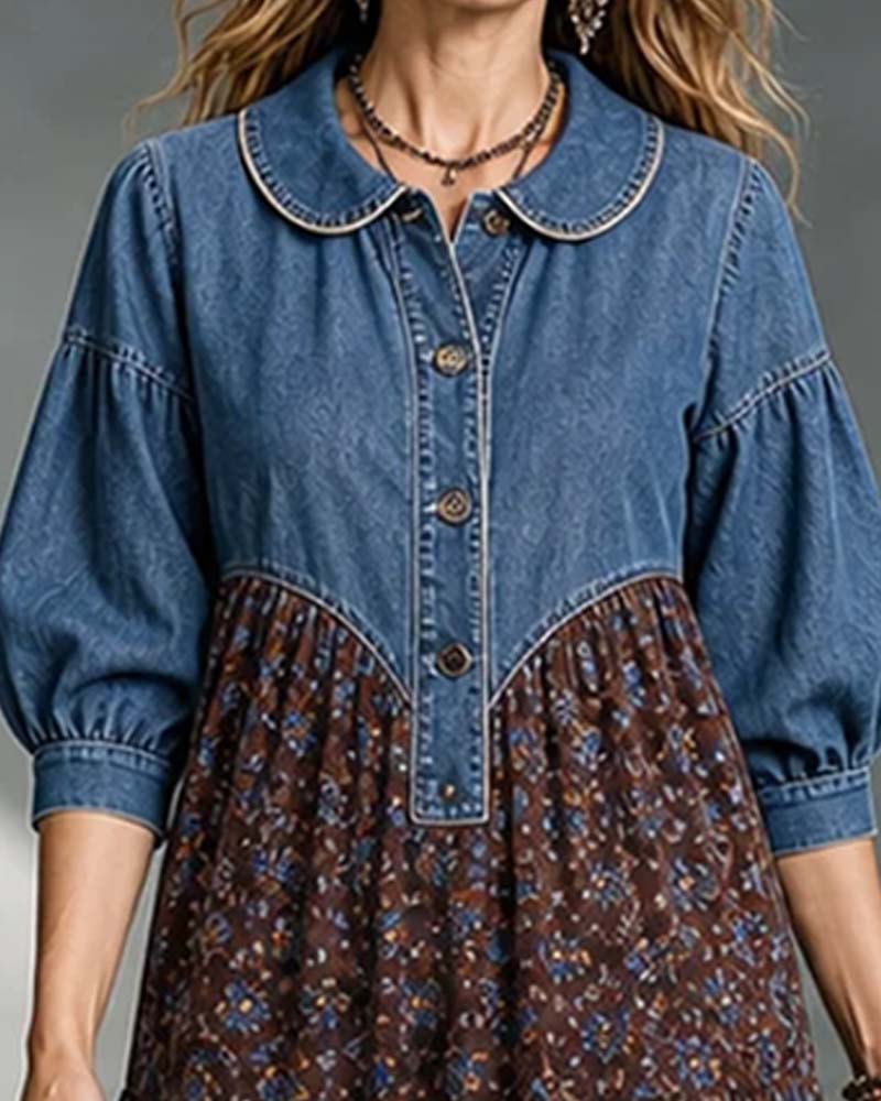 Robe Col Chemise Patchwork