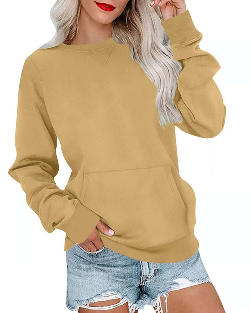 Sweatshirt Uni Col Rond Manches Longues Décontracté