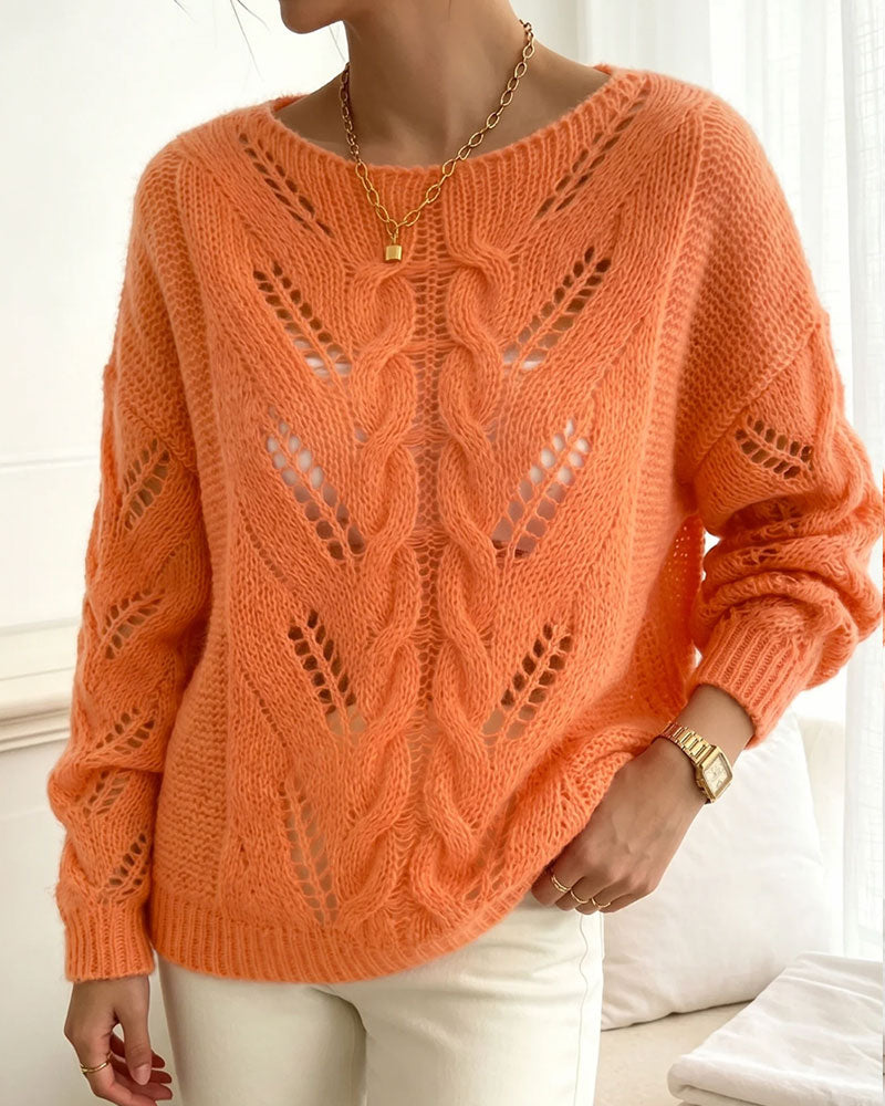 Pullover Col Rond Épaule Tombante Découpe Unie Tricoté