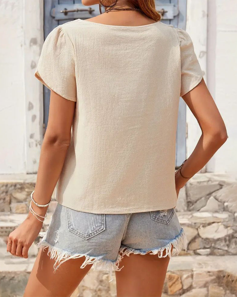 Blouse Mode Urbaine Col En Biais Manches Courtes