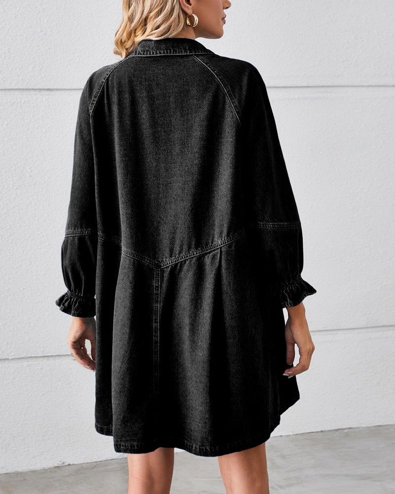 Robe Jean Patchwork Manches Longues