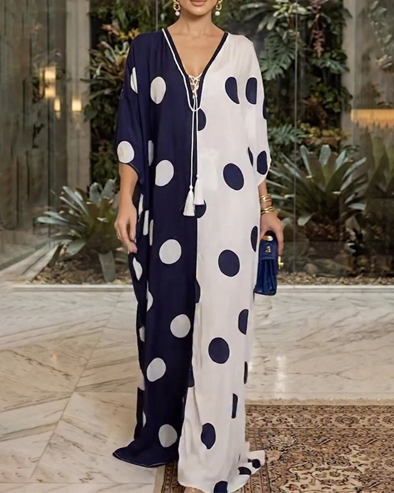 Robe Col V Gros Polka Dot Décontractée