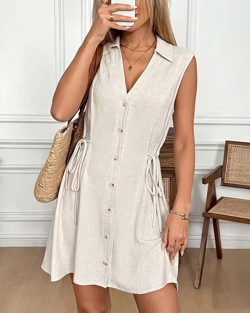 Robe Col V Sans Manches Lacet Taille