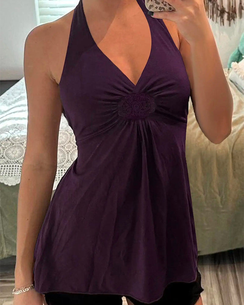 Débardeur Halter Col En V Twist Unie