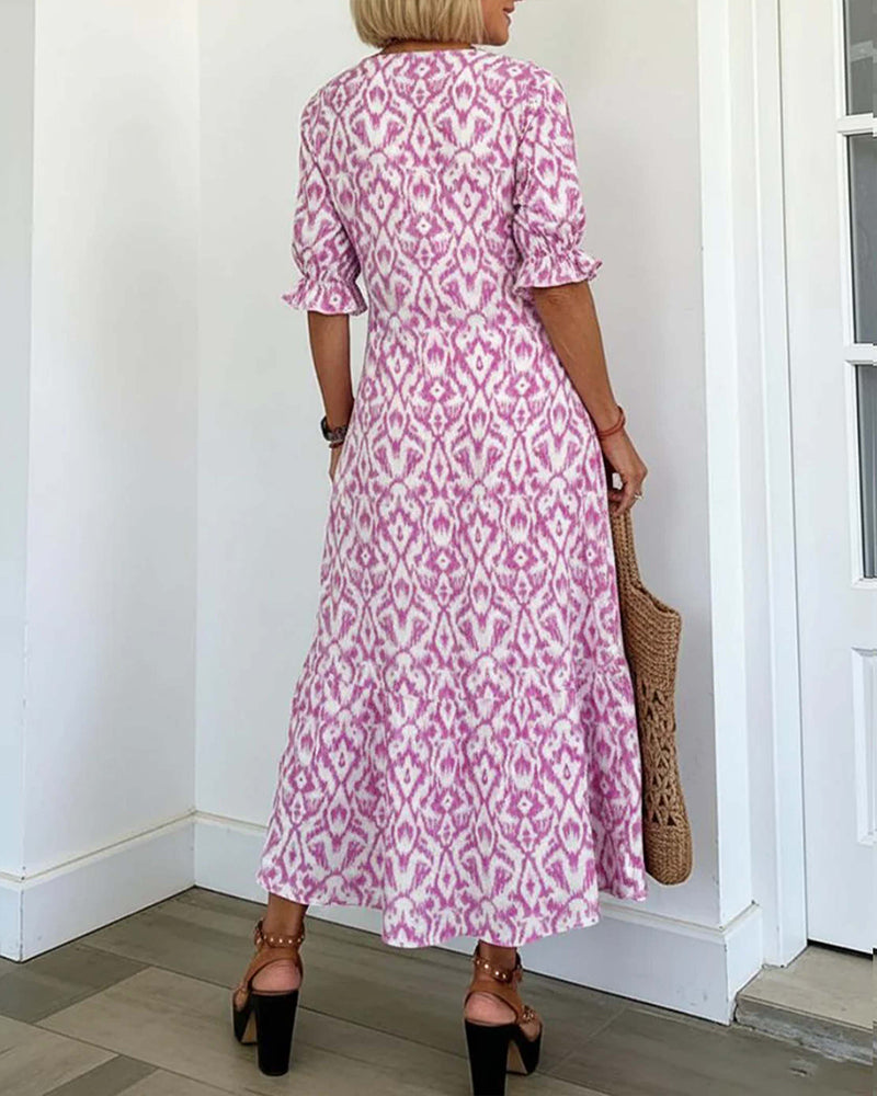 Robe Col En V Manches Mi-Longues Volant Coupe A