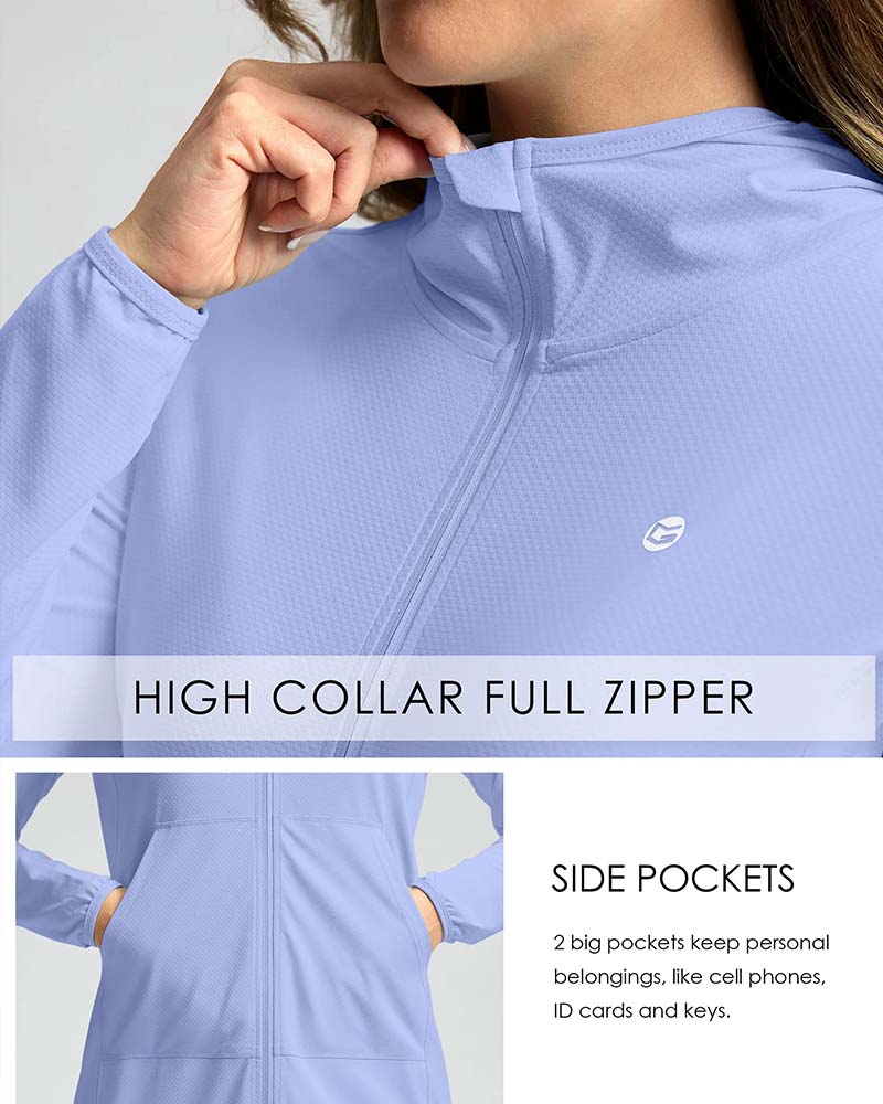Manteau Manches Longues Capuche Poche Zip Protection Solaire