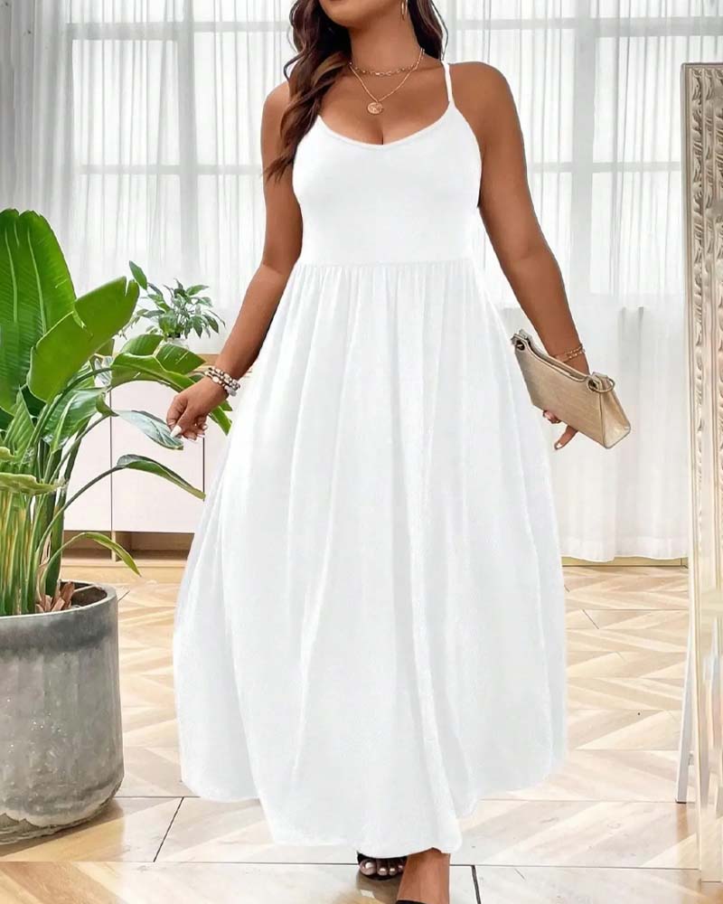 Robes Col V Évasé Bretelle Spaghetti Longue