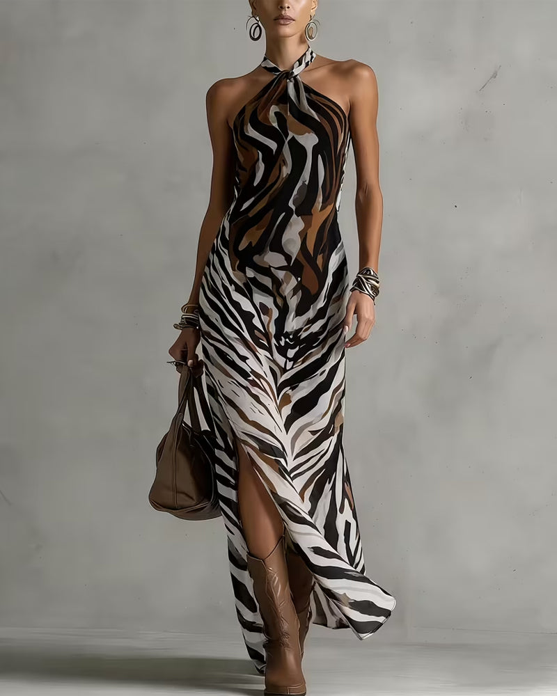Robes Zèbre Halter Fente Longue