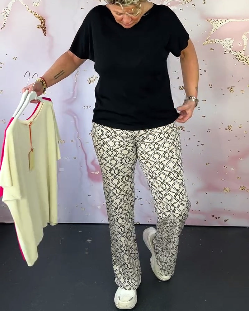 T-shirt décontracté à col rond de couleur unie