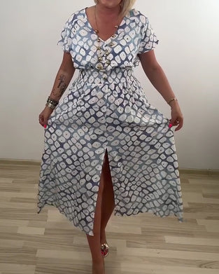 Robe Élégante Sophistiquée Imprimé Géométrique Fente