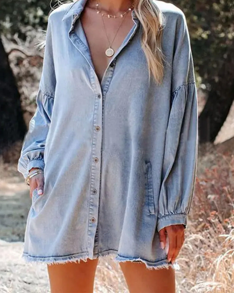 Blouse Manche Bouffante Bouton Décontractée