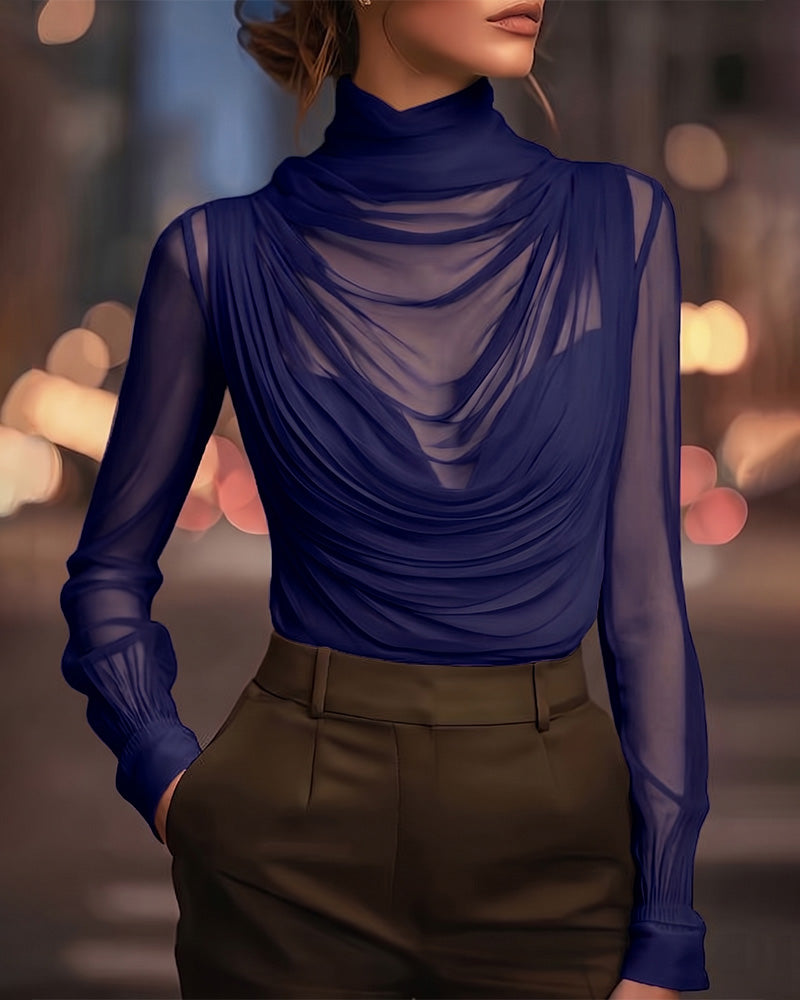 Ensemble Mesh Col Haut Transparent Froncé