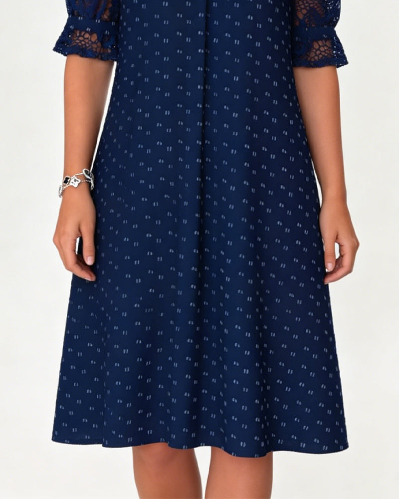 Robe Col V Imprimé Dentelle Patchwork Ligne A
