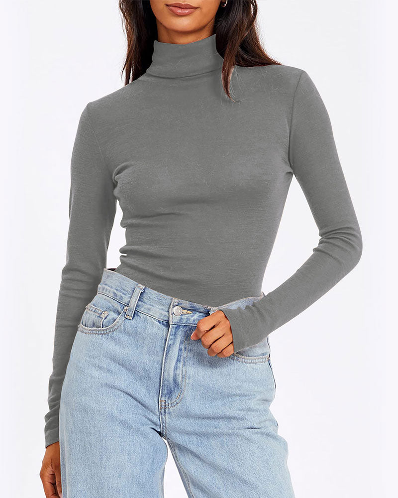 Haut Uni Demi Col Roulé Sous-Couche