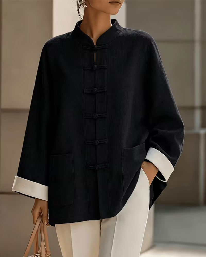 Manteau Uni Boutonné Col Montant