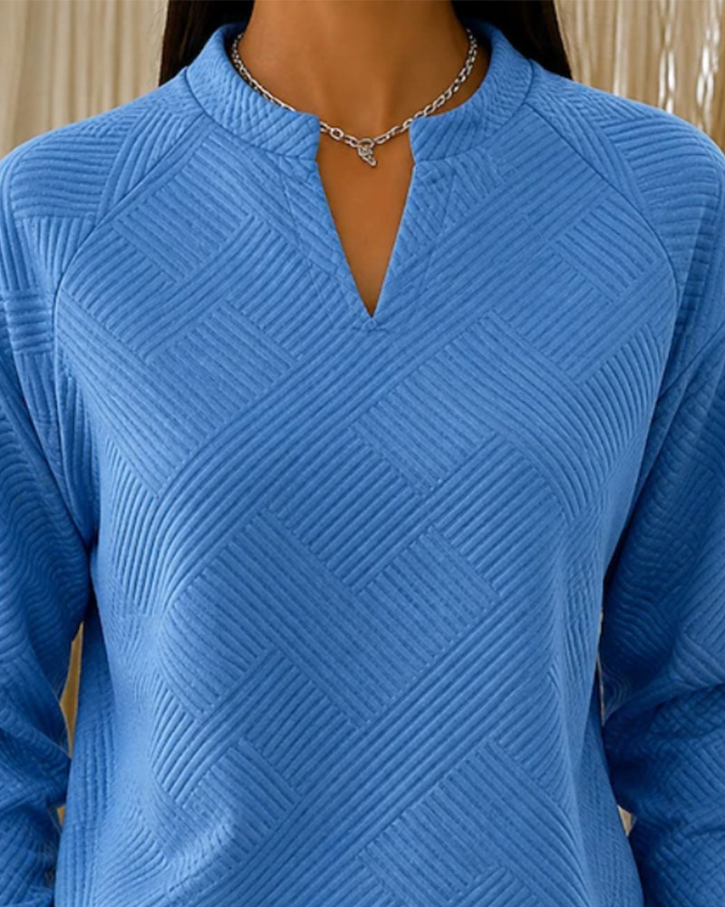 Sweat Col En V Rayé Raglan Unicolore