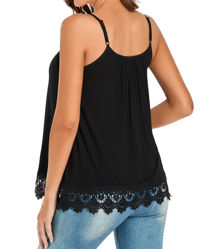 Cami Haut Bretelles Spaghetti Froncé Dentelle Patchwork Soutien-Gorge Intégré