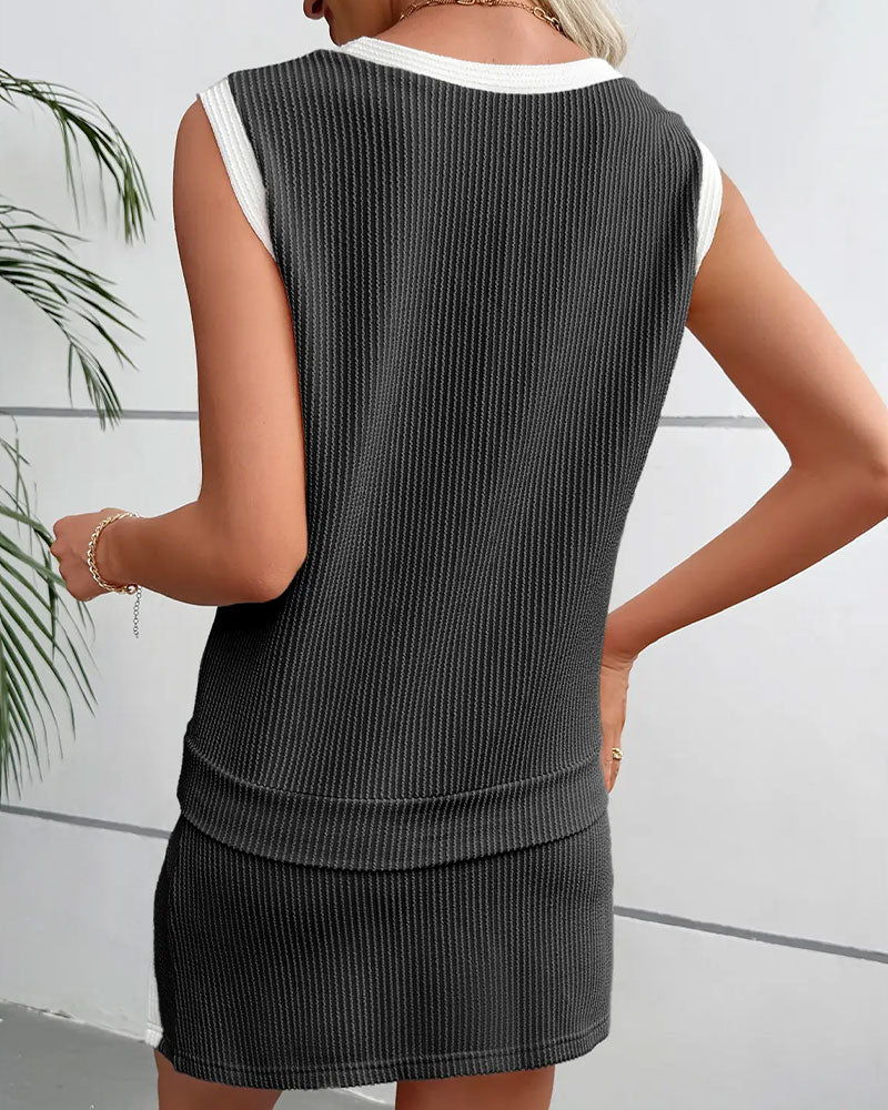 Ensemble Rayé Fendu Anti Transparence Débardeur