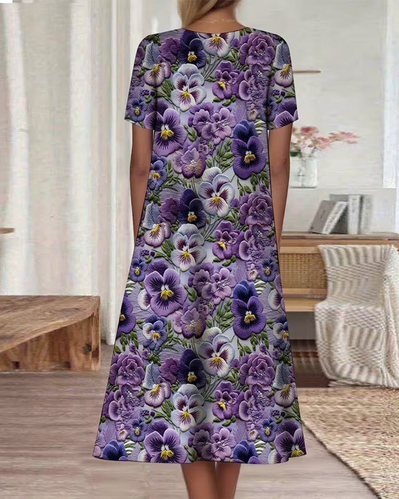 Robe Col Carré Fleuri Plissée Maxi