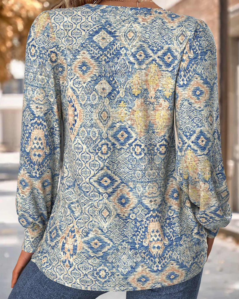 Blouse Col V Froncée Décontractée