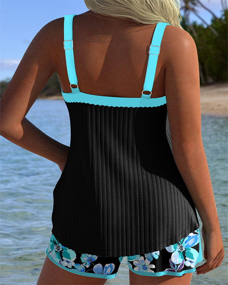 Tankini Col En V Imprimé Boxer De Sport