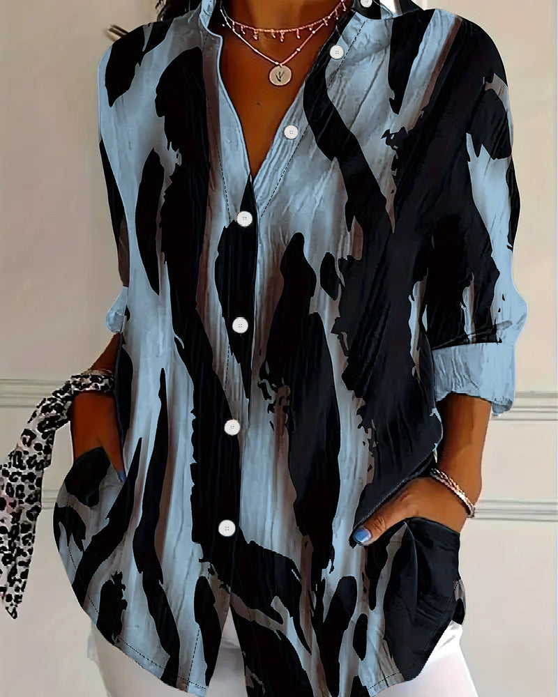 Blouse Col Montant Imprimé Irrégulier