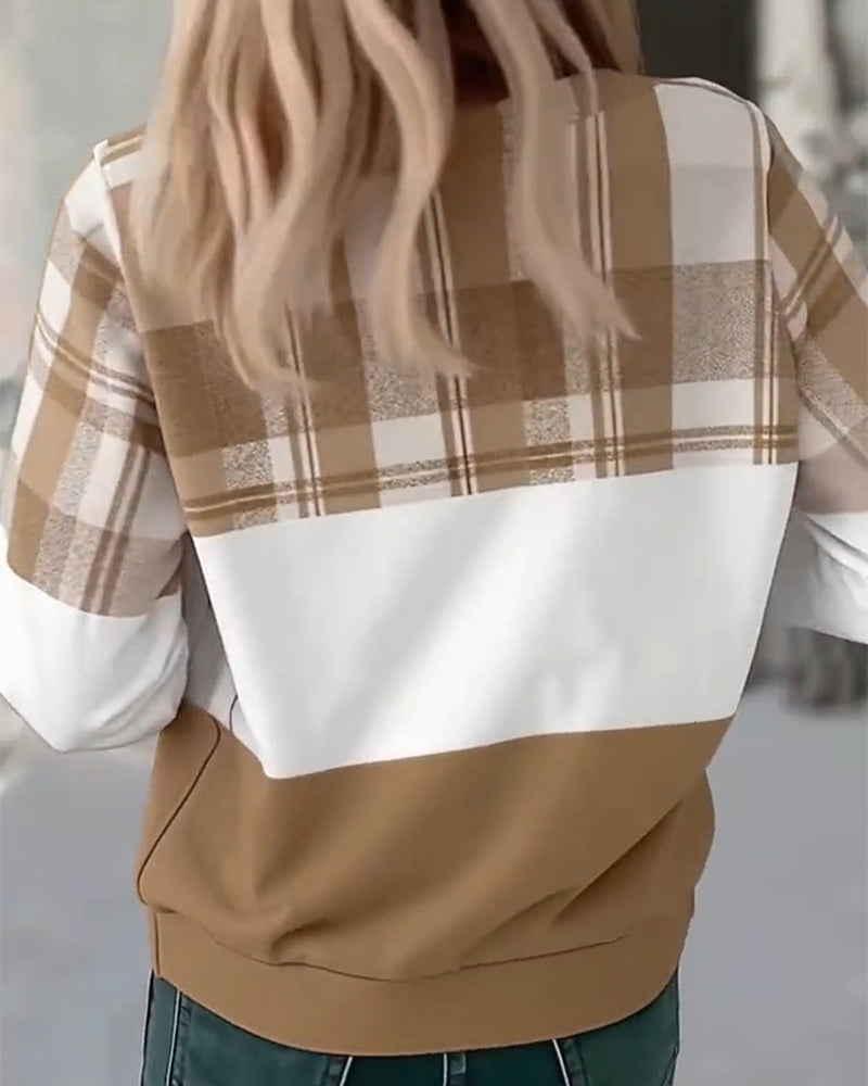 Sweat Décontracté À Carreaux Couleur Contrastée