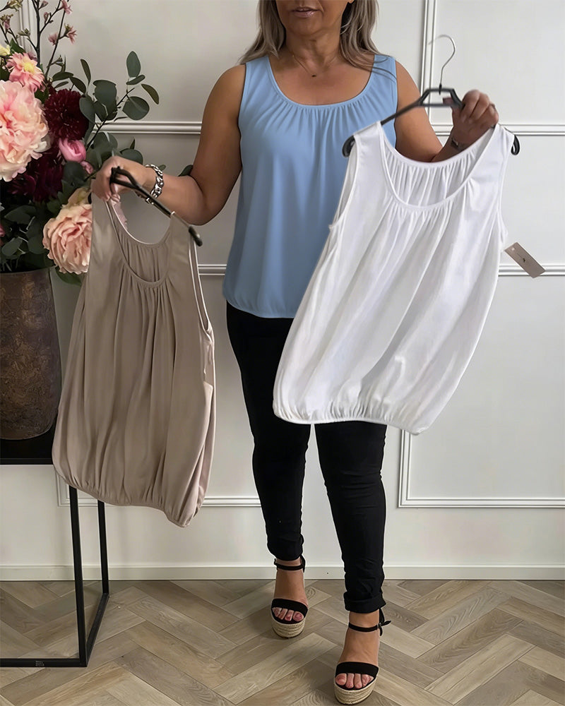 Débardeur Sans Manches Uni Plissé