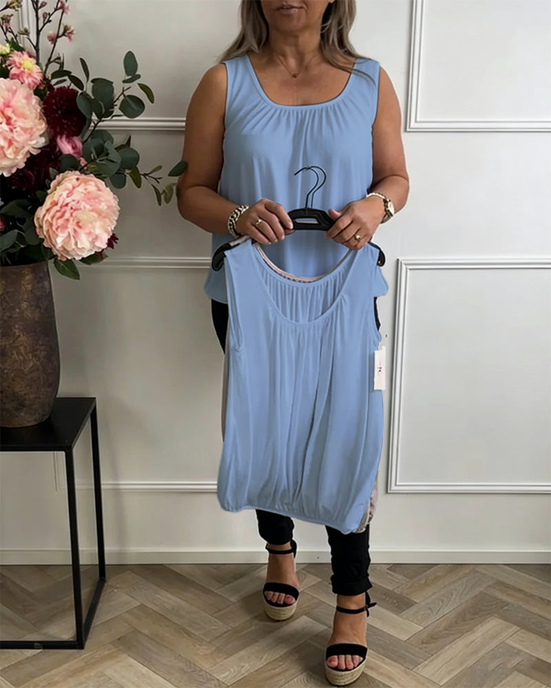 Débardeur Sans Manches Uni Plissé