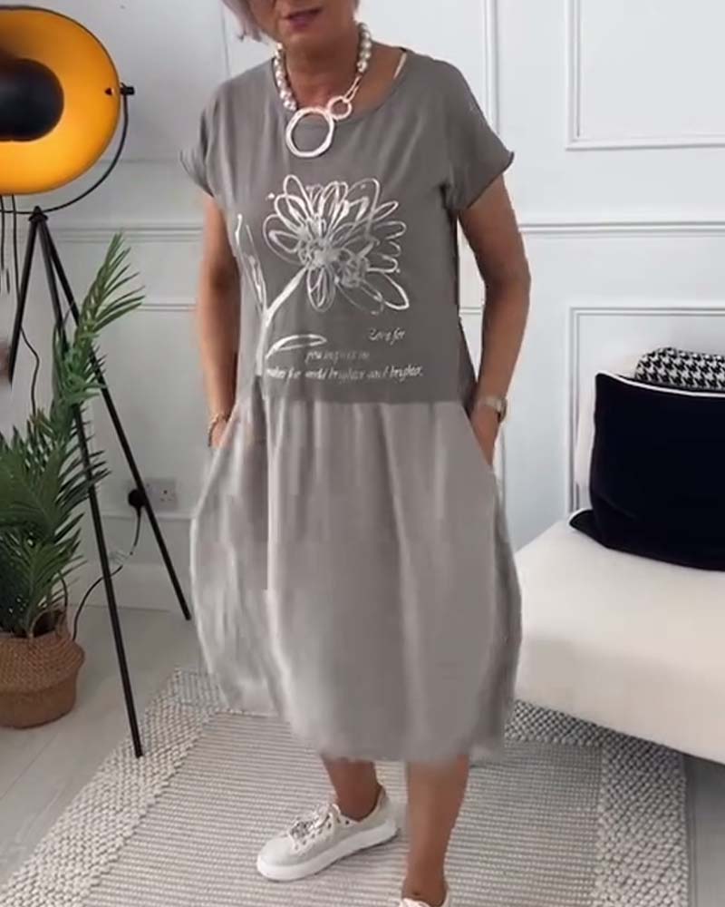 Robe imprimée à col rond et manches courtes