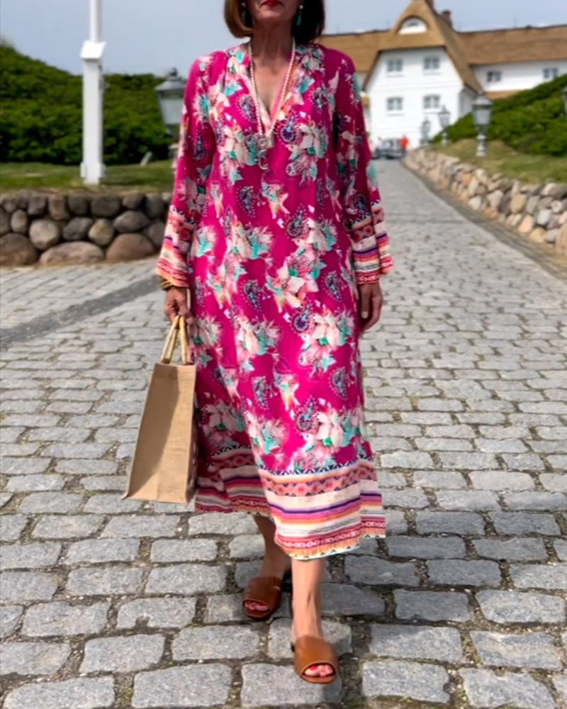 Robe ample à manches longues et col en V