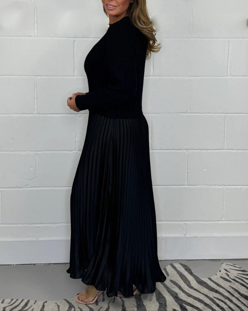 Robe plissée décontractée en patchwork de couleurs contrastées