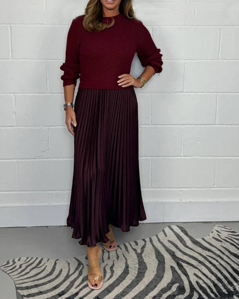 Robe plissée décontractée en patchwork de couleurs contrastées