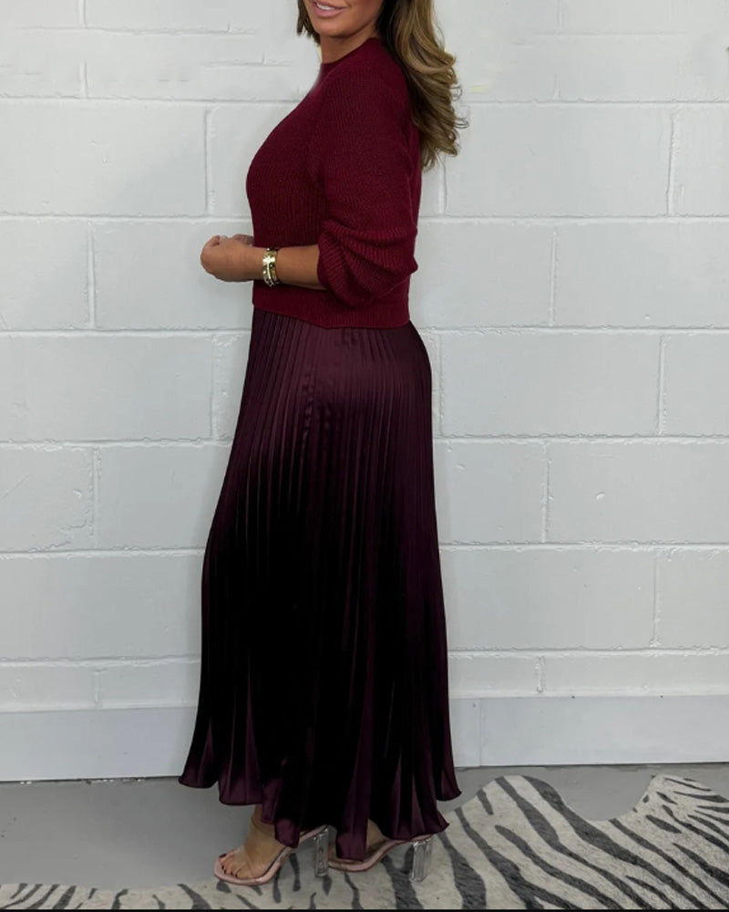 Robe plissée décontractée en patchwork de couleurs contrastées