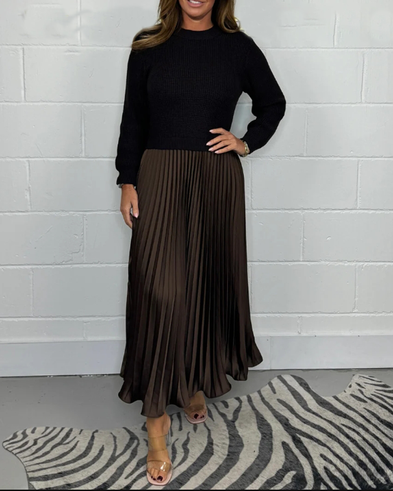 Robe plissée décontractée en patchwork de couleurs contrastées