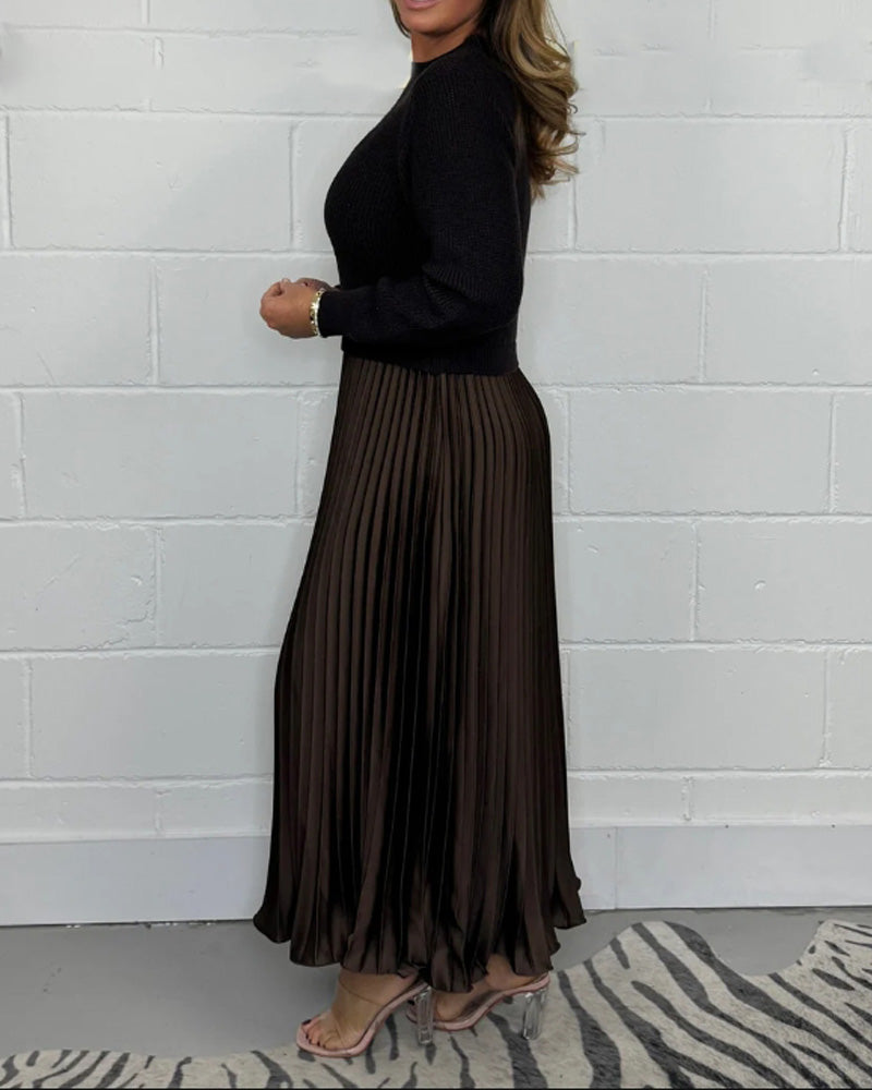 Robe plissée décontractée en patchwork de couleurs contrastées