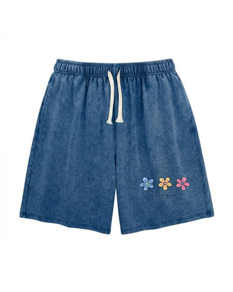 Short Imprimé Fleur Élastique Cordond Tirage