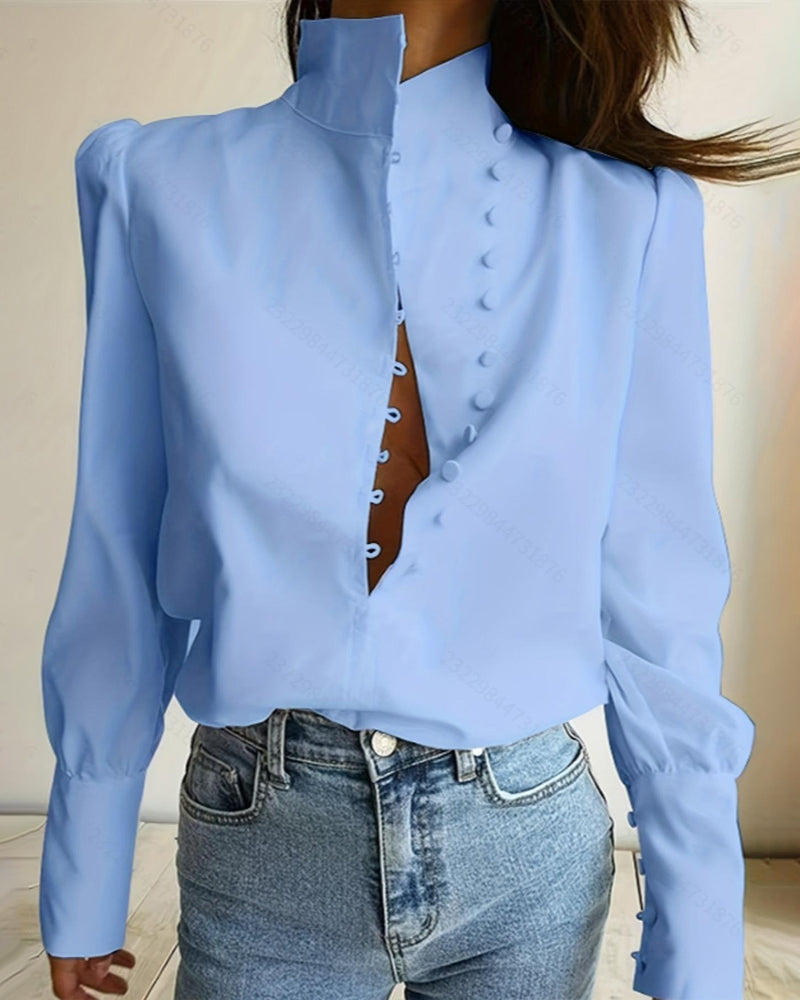 Blouse Col Montant Boutonnage Manche Longue