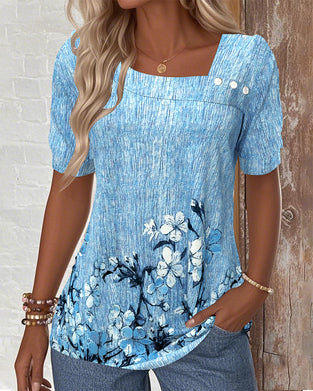 Blouse Col Oblique Imprimée Boutonnée