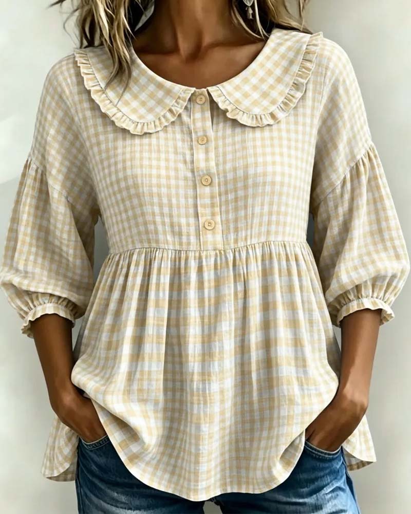 Blouse Col Peter Pan Carreau Cintré