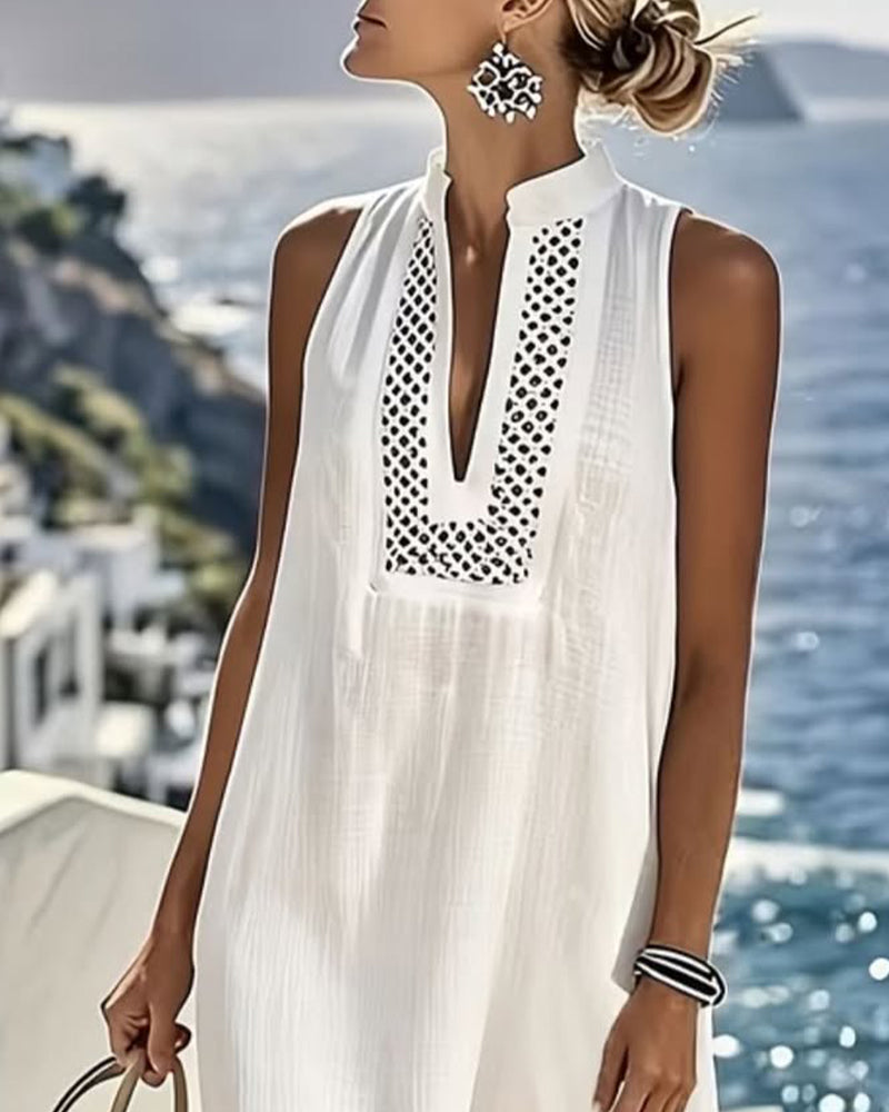 Robe Col V Sans Manches Évidé Mesh