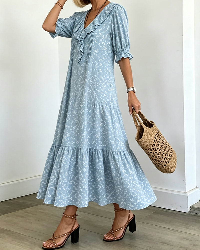 Robe Col V À Volants